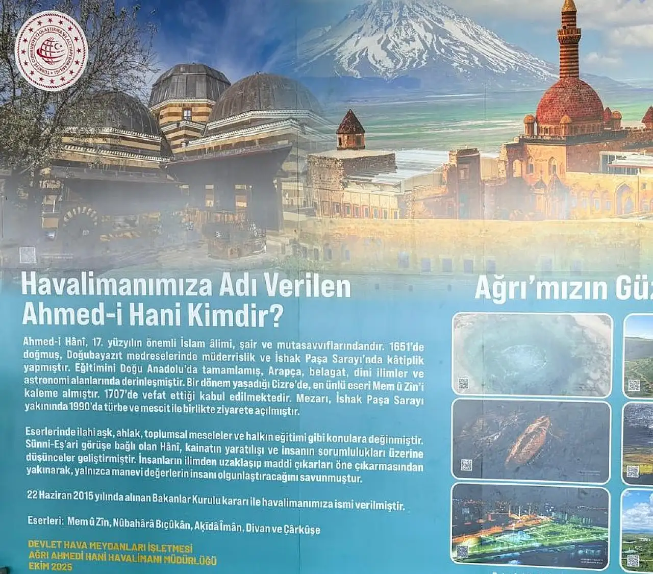 Ağrı Ahmed-i Hani Havalimanı, kente ayak basan yolcuları bölgenin tarihi,